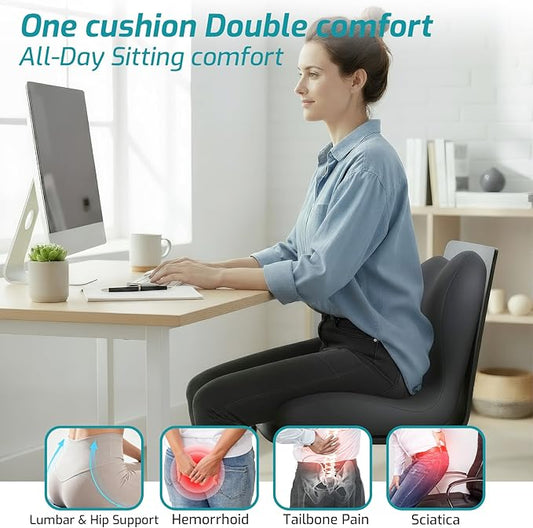 Memory Foam Seat Cushion,Office Chair Cushion with Lumbar Support for Back Pressure Relief, Car Seat Cushion with Adjustable Strap,Sciatica Pad Cushions for Car,Truck,(C-Dark Grey)