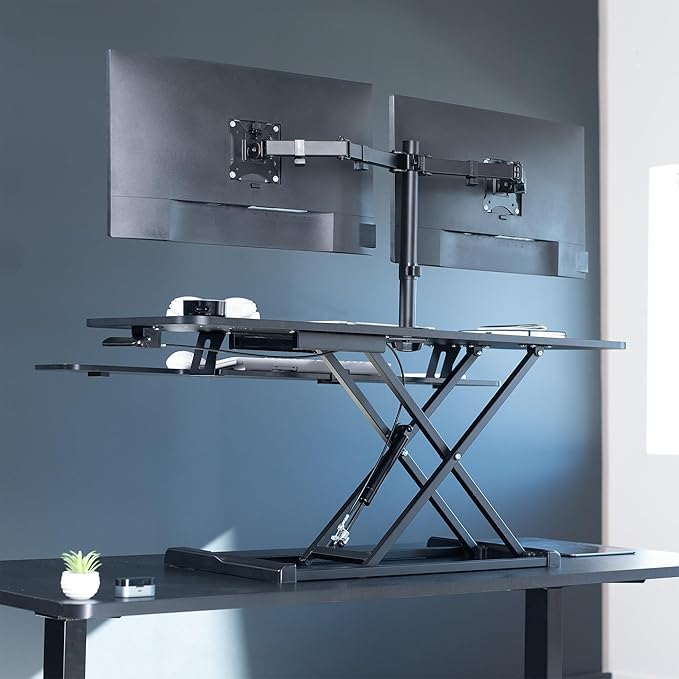VIVO Height Adjustable 48 inch Standing Desk Converter with Dual 13 to 30 inch Monitor Stand, Sit Stand Monitor Mount and Desk Riser, Black, DESK-V048KB-M2