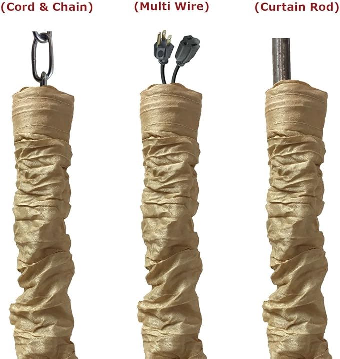 Royal Designs, Inc. Cord & Chain Cover 4 ft Silk Type Fabric, Chandelier Pendant Lighting Chain & Cable Management, Touch Fastener, Antique Gold - 4 Pack