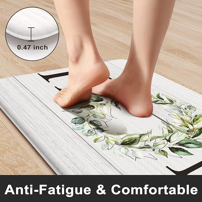 KIMODE Anti Fatigue Kitchen Rugs Sets of 2, Non Slip Waterproof Kitchen Mat, Farmhouse Kitchen Runner Rug, Ergonomic Standing Kitchen Mats for Floor 2 Piece, 20" x 59" + 20" x 32", White