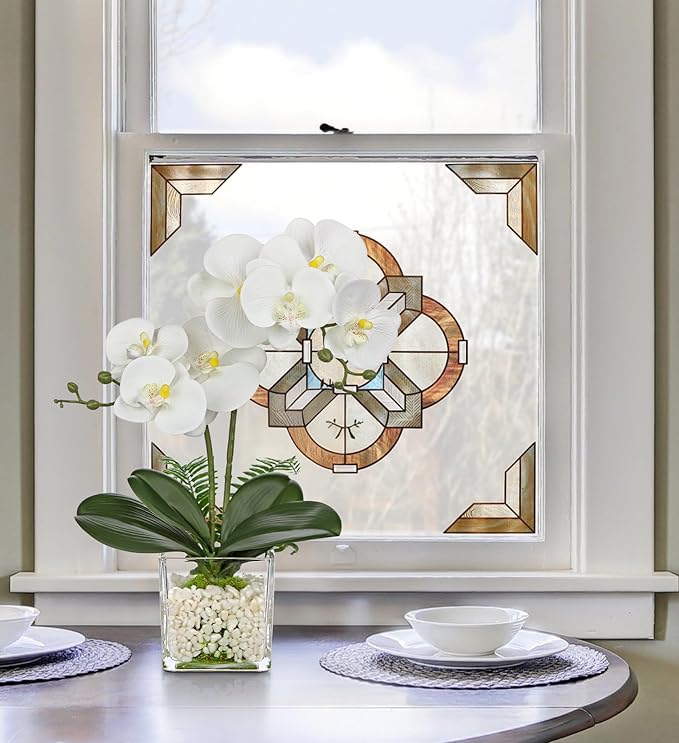 White Orchids Artificial Flowers 16.1" Faux Orchids Plant in Pot Fake Flower Arrangements with Glass Vases Small White Centerpieces for Kitchen Dining Room Tables Bathroom Nightstand Shelf Desk Decor