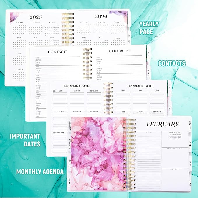 Planner 2025-2026, Large 18 Months Academic Daily Weekly Monthly Planner Yearly Agenda July. 2025–Dec. 2026, 7.9" x 9.8", Page Tabs, Separator Page, Pocket Folder, Bookmark, Stickers, Sticky Note Set
