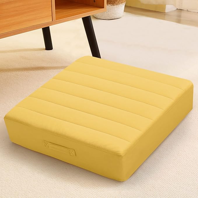 MeMoreCool Square Floor Pillow Seating for Adults Kids, Large Meditation Cushion Floor Pillow with Thick Foam & Soft Tufted Cover, Washable Big Pillow Seat Floor Cushion for Sitting Yoga 22" Yellow