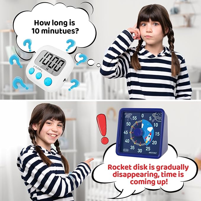 Secura 60-Minute Visual Timer for Kids, Time Clocks, Countdown Timer for Office Kitchen, Classroom Timer for Kids, Silent Time Management Tool (Navy Blue & Navy Blue)