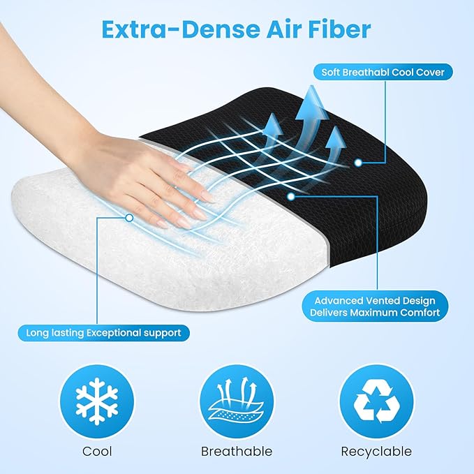 Office Chair Cushion - More Breathable Pressure Relief Seat Cushion with Hours Sitting on Gaming/Car/Wheelchair, Soft Extra-Dense Air Fiber for Orthopedic Coccyx, Sciatica & Hip Support