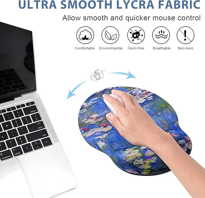 ToLuLu Mouse Pad Wrist Rest Support, Gel Mouse Pads with Non Slip Rubber Base Memory Foam Mousepad, Mouse Wrist Rest Pad for Laptop Computer Home Office Working Gaming Pain Relief, Monet Water Lilies