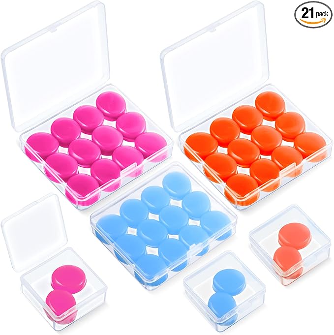 Frienda 21 Pairs Ear Plugs for Sleeping Reusable Moldable Silicone Earplugs Soft Noise Cancelling Earplugs Sound Blocking Ear Plugs with Case for Swimming Concert 32dB NRR (Blue, Orange, Rose Red)