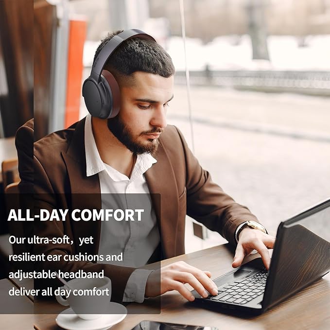 Hybrid ANC Multipoint Over Ear Headphones, Bluetooth Headphones Over The Ear Noise Canceling, Hi-Res Audio Custom with 4 EQ Deep Bass, Memory Foam Ear Cups, Quick Charge 60H HiFi Playtime