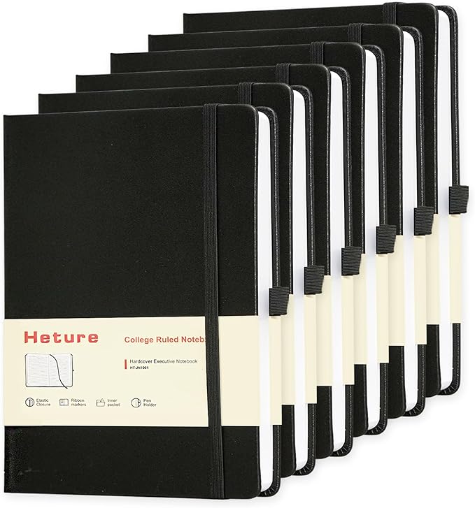 Hardcover Notebooks, 6 Packs A5 Lined Journals Notebook for Writing 160 Pages, 8.2 x 5.5 inch, Black Classic Ruled Notebooks for College/Work/Travel (Black-6 Pack)