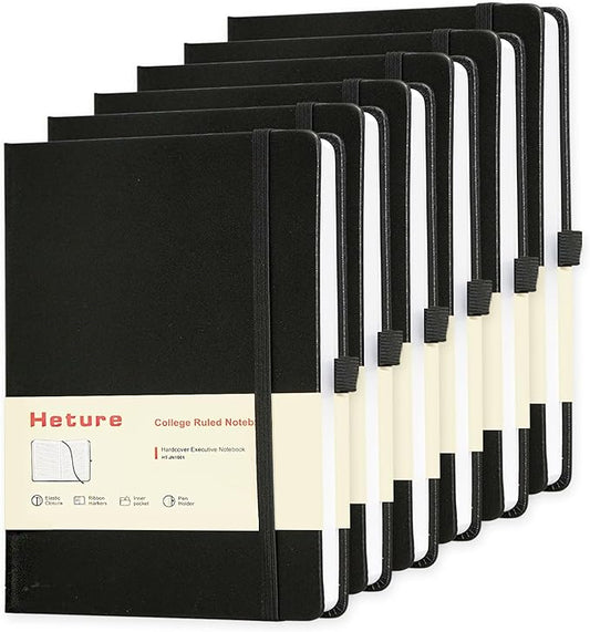Hardcover Notebooks, 6 Packs A5 Lined Journals Notebook for Writing 160 Pages, 8.2 x 5.5 inch, Black Classic Ruled Notebooks for College/Work/Travel (Black-6 Pack)