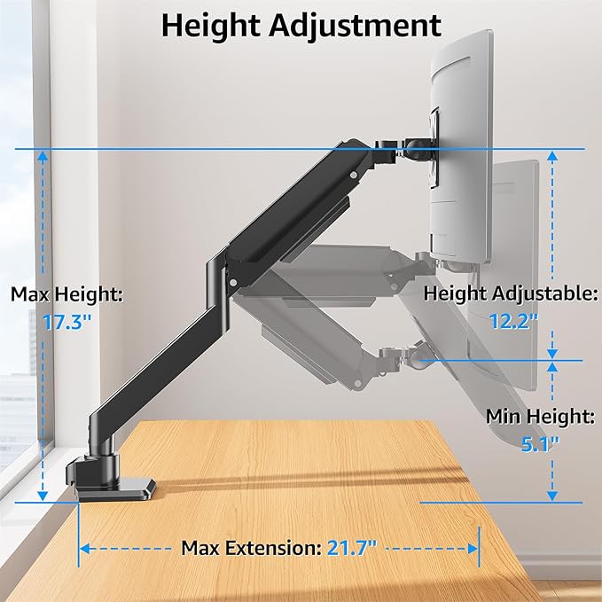MOUNTUP Heavy Duty Monitor Arm for 49 inches, 44 lbs Curved Screens, Ultrawide Single Monitor Desk Mount, Monitors Stand for Samsung Odyssey G9 and More, VESA Mount with Clamp & Grommet Base