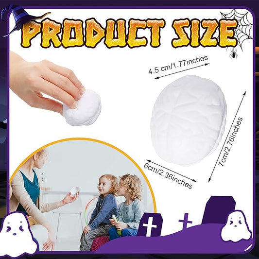 Leitee 12 Pcs Brain Stress Balls Bulk Large Halloween Brain Toys PU Hand Muscle Exercise Pressure Ball Funny Stress Relief Toy for Teens Adult Improving Grip Strength Prop(White)