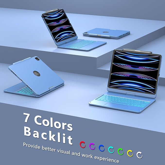 Keyboard Case for iPad Air 13 inch (M3/M2, 2025/2024), Backlit Keyboard for iPad Pro 12.9” inch (4th Gen 2020/ 3th Gen 2018) - Touch Trackpad - 360° Protective Case with Pencil Holder (Ocean Blue)