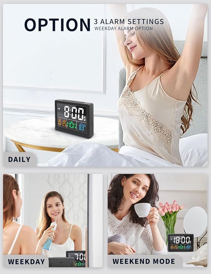 Digital Alarm Clock, with 5.5" Large LED Time Display, Adjustable Alarm Volume, 6 Level Brightness, Alarm Settings, USB Charger, Temperature Detect, Snooze, Clocks for Bedroom, Bedside, Desk, Black