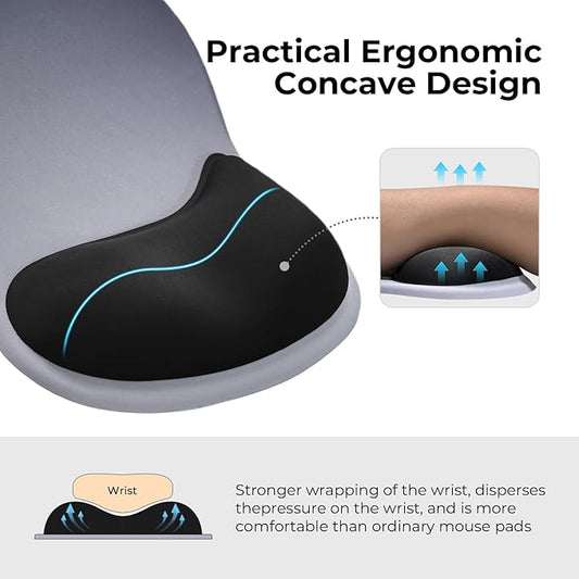EooCoo Ergonomic Mouse Pad with Gel Wrist Rest Support Middle Concave Design, Relieve Wrist Pain Mousepad, Non-Slip Base for Laptop, Computer, Office Desk Accessories, Carpal Tunnel Syndrome
