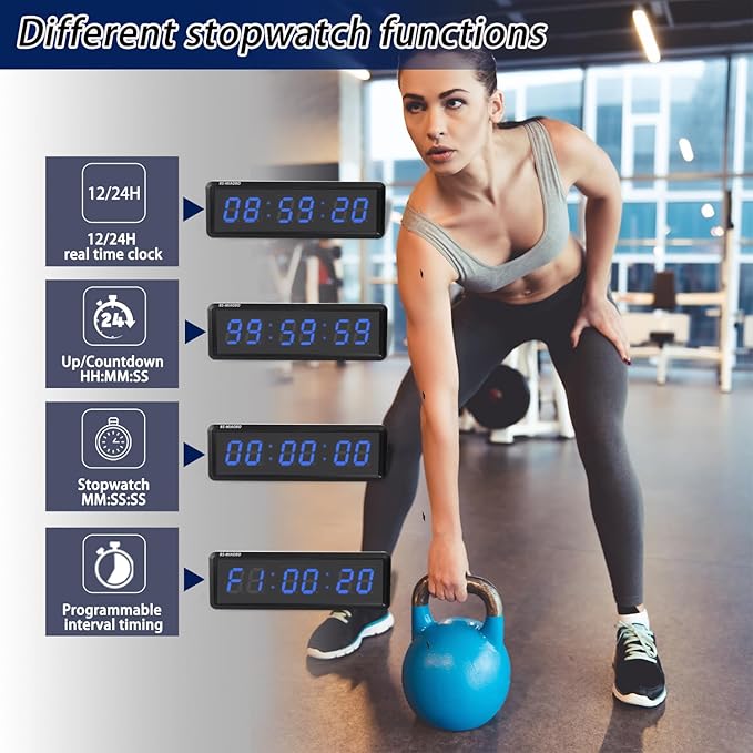 Independent Button Type 1.5-inch Fitness Room Rest Timer, Suitable for Gym Exercise/School/Home Exercise/Boxing Gym/Indoor Rock Climbing (1.5 inch 6-Digit Blue)