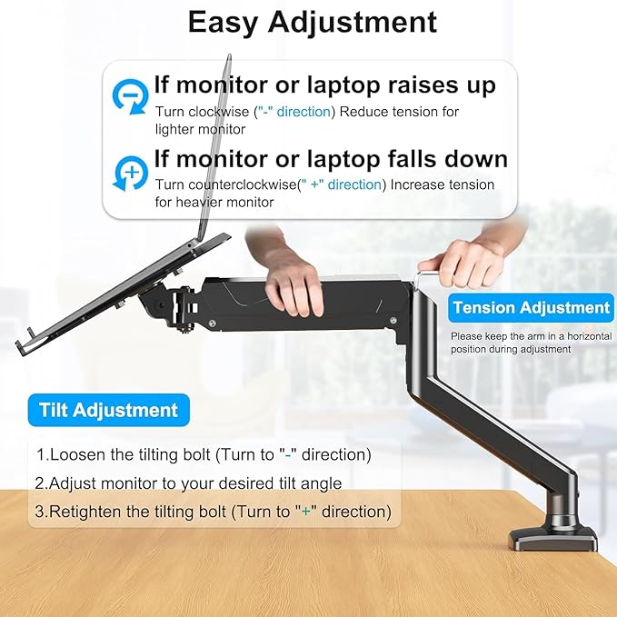 MOUNTUP Laptop Stand for Desk, Adjustable Aluminum Laptops Arm Mount for 14-17 Inch Notebook & 32" Monitor, Laptops Arm for Desk Support for 4.4-19.8lbs, 2-in-1 Laptop Desk Mount with Clamp/Grommet