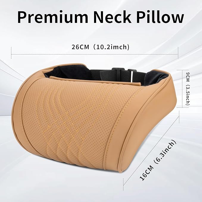 Car Headrest Memory Foam Neck Pillow for Driving with Leather Cover Soft Comfortable Seat Head Pillow Cushion for Most Cars SUV Sedan Home Office Palomino Brown (2PC)