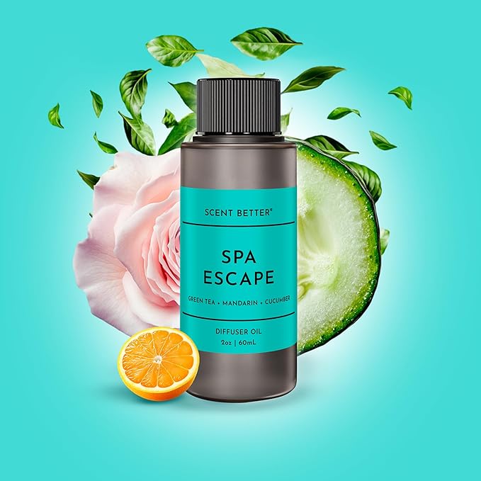 Scent Better Spa Escape Aroma Essential Oil Blend: an Aromatherapy Blend of Green Tea, Mandarin, and Cucumber for Ultrasonic Diffusers & Nebulizers (2 Fl Oz, 60 mL)