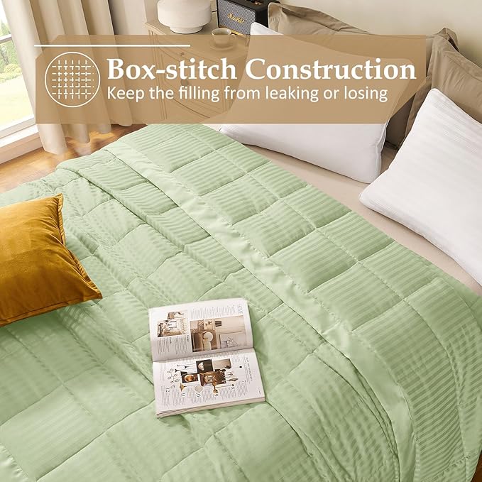 downluxe King Size Blanket with Satin Trim, Lightweight Down Alternative King Blanket for All Season, Machine Washable (Sage Green, 108 x 90 Inch)