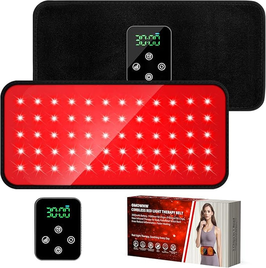 Cordless Red Light Therapy Belt, 3000mAh Battery Rechargeable Magnetic LED Screen Controller, Portable & Cordless, 12.4" * 5.7" Cordless Infrared Red Light Therapy for Body Back Knee Leg Pain Relief