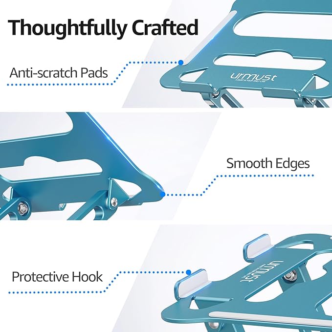 Urmust Laptop Notebook Stand Holder Adjustable Ultrabook Stand Riser Portable Compatible with MacBook Air Pro HP Dell XPS Lenovo All laptops 10-15.6"(Blue)