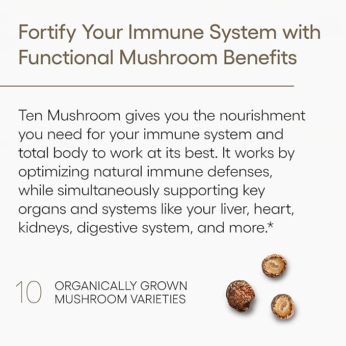 EcoNugenics Ten Mushroom Supplement: Daily Immune Support, 120 Capsules – Lion’s Mane, Reishi, Cordyceps, Turkey Tail – Energy, Gut Health, Liver, Kidney, Cholesterol & Nootropic Brain Support