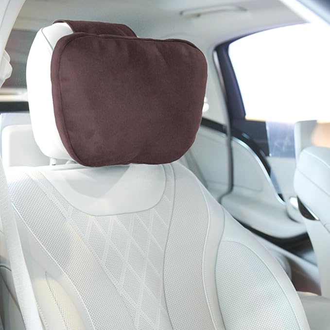 2PCS Car Pillow for Car Neck Pillow for Driving Seat Lumbar Support Soft Cushion with Extra Filling Accessories Back Support for Travel Nap and Trips Sleeping (Coffee, Head)