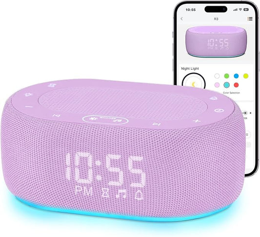 1Mii White Noise Sound Machine for Sleep, Brown Noise Machine for Baby Adults Sleeping, 18 Soothing Sounds with 7-Color Night Light, Timer, Alarm Clock, Volume Control, Remote App Control - Purple
