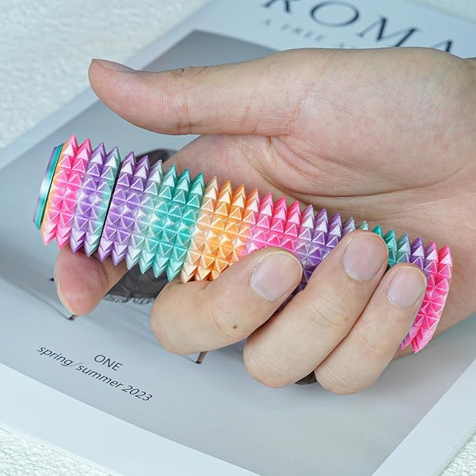 Fidget Roller Adults Teens Sensory Little Stim Gadget for Anxiety Relief Mild Ouchie,Desk Focus Tool Portable Hand Spinner Gifts Idea White Elephant Stocking Christmas(Rainbow,Compact Fit)