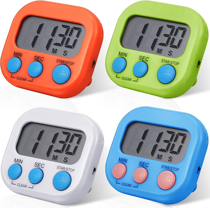 Weewooday 4 Pcs Magnetic Digital Timers for Classroom Multi Function Electronic Kitchen Timer Large Digits Countdown Stopwatch Loud Alarm for School Learning Cooking Study Work Game (4 Colors)