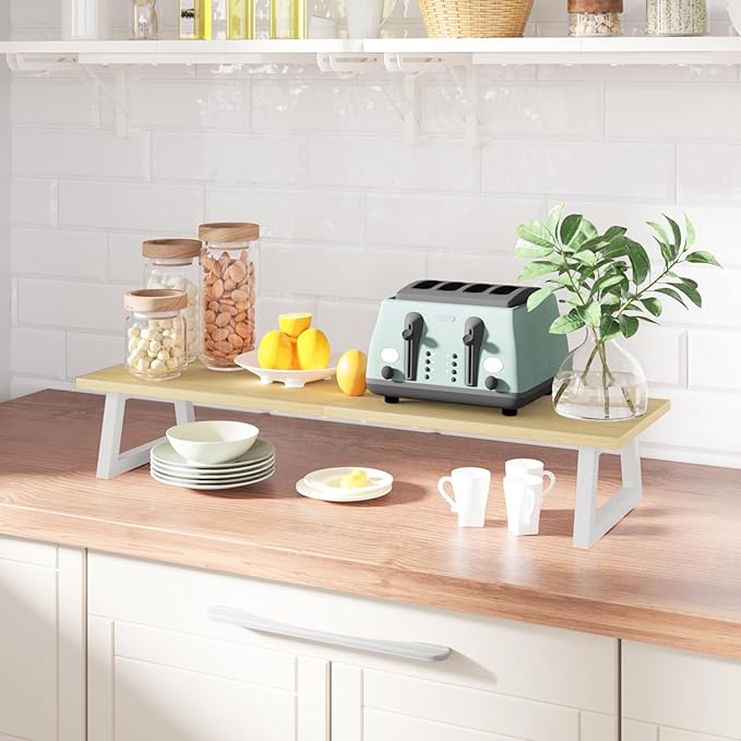 TEAMIX 31.5 inch Dual Monitor Riser - Wide TV Stand for 2 Monitors - Wood & Steel Desktop Riser for Dual Screen Office Desk Organization