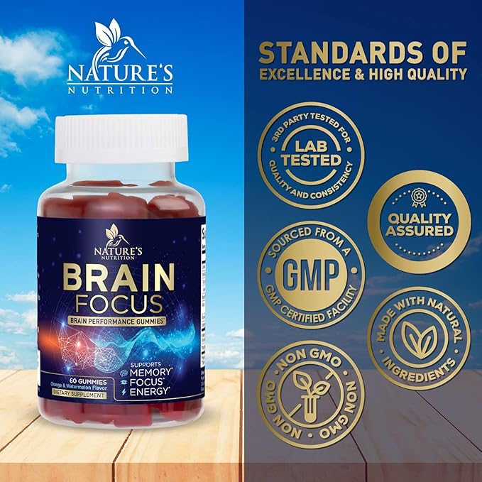 Brain Supplements for Memory and Focus with Phosphatidylserine, Nootropic Memory Supplement Gummy for Brain Health, Concentration, Mental & Cognitive Support, Focus Vitamins with B6 & B12-60 Gummies