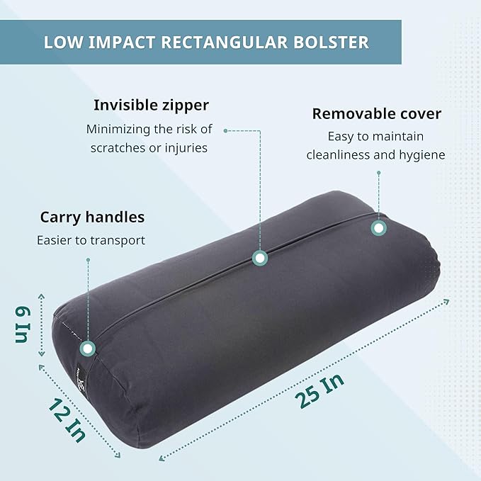 Everyday Yoga Premium Bolster, Meditation Pillow, Super Soft & Lightweight with Carry Handle - Firm Support for Restorative Yoga, Multi-color