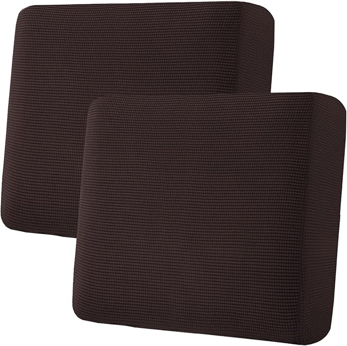 H.VERSAILTEX Super Stretch Individual Seat Cushion Covers - Thick Jacquard Textured Twill Fabric (2 Piece Large Sofa Cushion Covers, Chocolate)