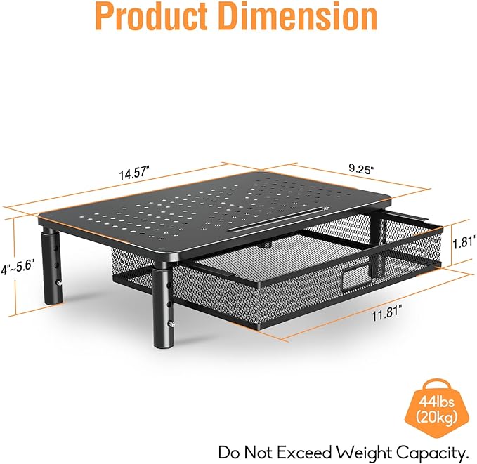 ELIVED 2 Pack Monitor Stand Riser with Drawer, 3 Height Adjustable with Larger Storage Space for Home and Office Supplies, Metal Desktop Stand for Laptop Computer Printer PC iMac