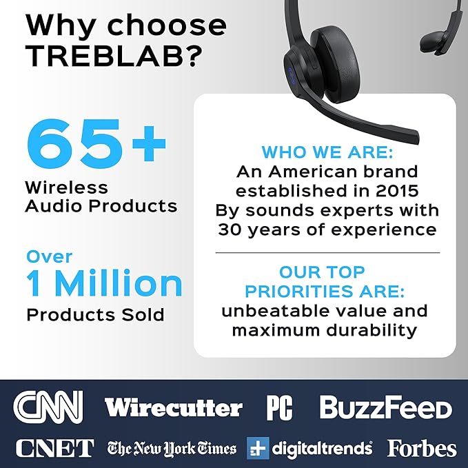 TREBLAB C7 - Single Ear Bluetooth Headset with Mic, Bluetooth 5.4, 45H Playtime, Type-C Fast Charging, IPX4 Waterproof, Wireless Headset with Mic for Trucker, Work, Calls, Home Office