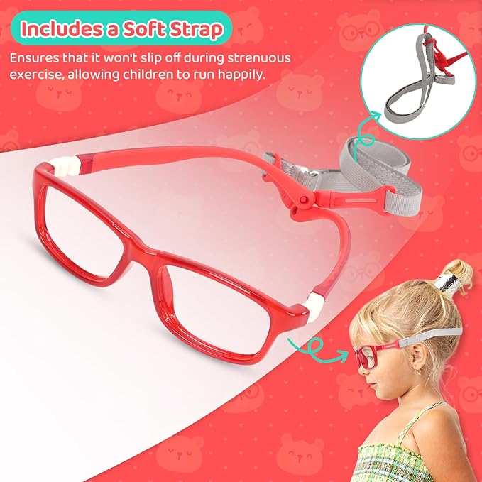 BiBiBear Toddler/Kids/Teens Glasses - Unbreakable TR90 Frame, 180° Flexible, Lightweight & Safe Glasses for Kids Age 2-15