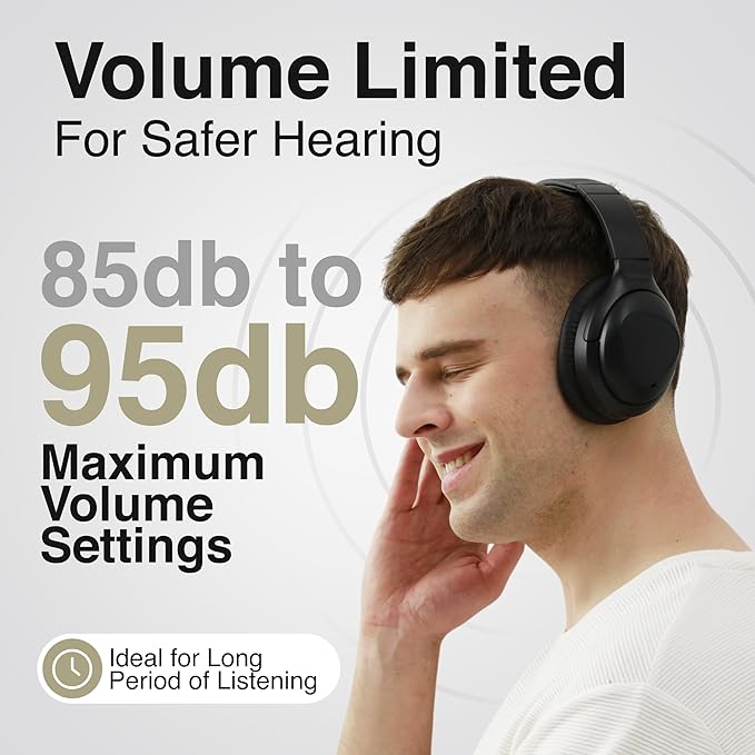 Puro Sound Labs PuroPro Hybrid Active Noise Cancelling Headphones, Volume Limiting, Hi-Res Audio, 32h Playtime, Wireless Over Ear Headphones with Mic, Comfortable Fit, Ideal for Travel & Work – Black