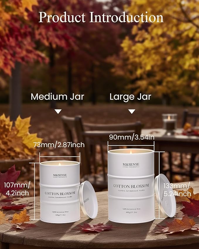 M&SENSE Cotton Blossom Scented Candles Large, Natural Soy Candles 21.2oz 120 Hour Slow Burning,Aromatherapy Candle for Stress Relief Meditation Relaxing