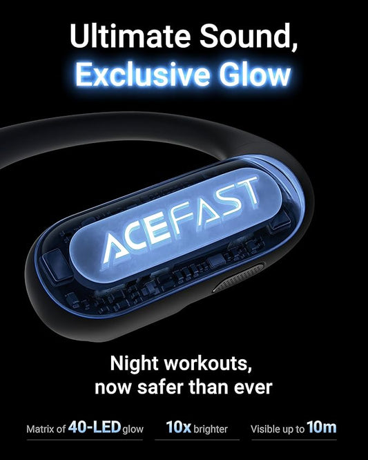 ACEFAST AceFit Pro Open-Ear Headphones, Night Safety Mode for Sports, Powerful Bass, 7.6g Ultra-Comfort, Bluetooth 5.4, 30H Playtime with Digital Display, IP54 Sports Earbuds for Running & Workouts