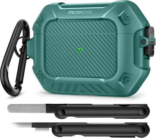 MOBOSI for AirPods Pro Case, Compatible with Airpods Pro 2 Case Cover 2nd/1st Generation with Lock&Keychain&Cleaner Kit, Full Body Shockproof Protective Hard Shell (2023/2022/2019), Light Green