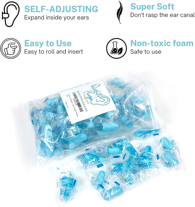 Quality Foam Earplugs - 200 Pairs Bulk Pack - Ideal Ear Plugs for Sleeping, Noise Cancelling, Snoring, Travel, Shooting, Study, Work, Construction, and Safety Hearing Protection - 32 dB NRR - Blue