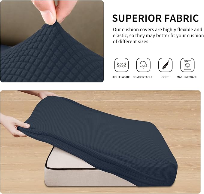 Easy-Going Stretch Individual Loveseat Couch Cushion Cover Sofa Cushion Furniture Protector Sofa slipcover Soft Flexibility with Elastic Bottom (2-Piece Loveseat Cushion Cover, Dark Blue)