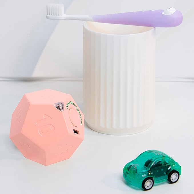 Mini 12 Sided Cube Timer, 11 Preset Times Pomodoro Timer for Enhanced Productivity. Ideal for ADHD Management, Workout, Study & Kitchen Cooking. Easy to Use (Pink)