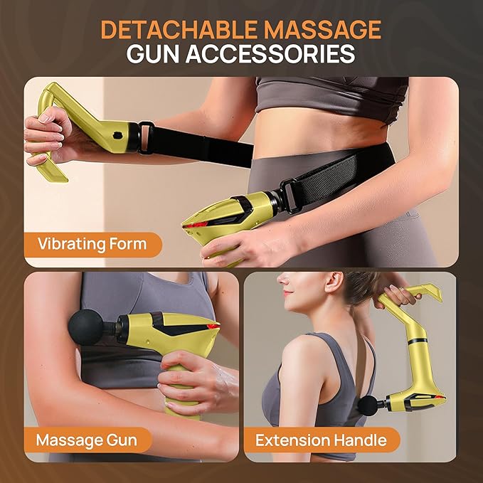 Massage Gun Deep Tissue with Muscle Massager Belt for Relaxation with Extended Handle 3-In-1 Back Massager for Pain Relief, 12 Speed Levels & 4 Replaceable Heads for Athletes, Gym Recovery and Seniors