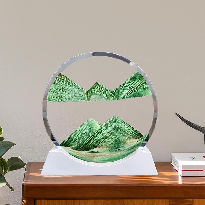 Aoderun 12" Moving Sand Art Liquid Motion with Light 3 Color Changing Moving Sand Art Picture Round Glass 3D Deep Sea Sand Art Sandscapes for Adult Relaxing Toys Desktop Home Office(Green)