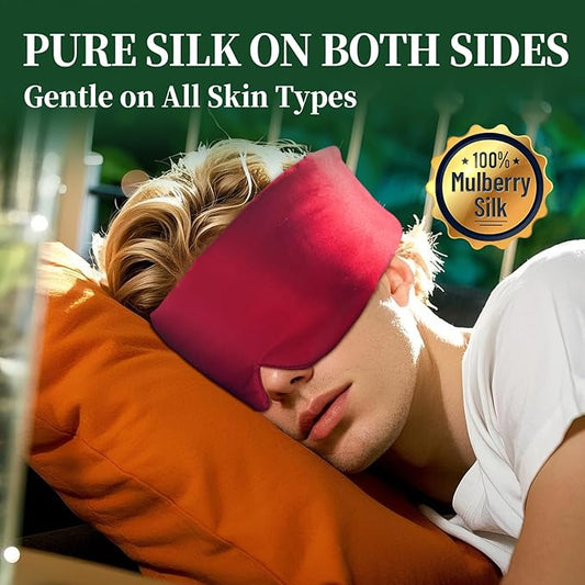 100% Mulberry Silk Sleep Mask, Large Eye Cover for Sleeping, Comfortable and Pressure-Free Sleeping Masks for Women Men, Completely Blackout (Wine Red)