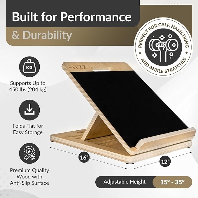 FITZZ Portable Wooden Slant Board for Calf Stretching - Slant Boards for Exercise - Calf Stretcher Slant Board, Incline Board for Leg Stretcher, Hamstring Stretcher - Overall Stretching Board