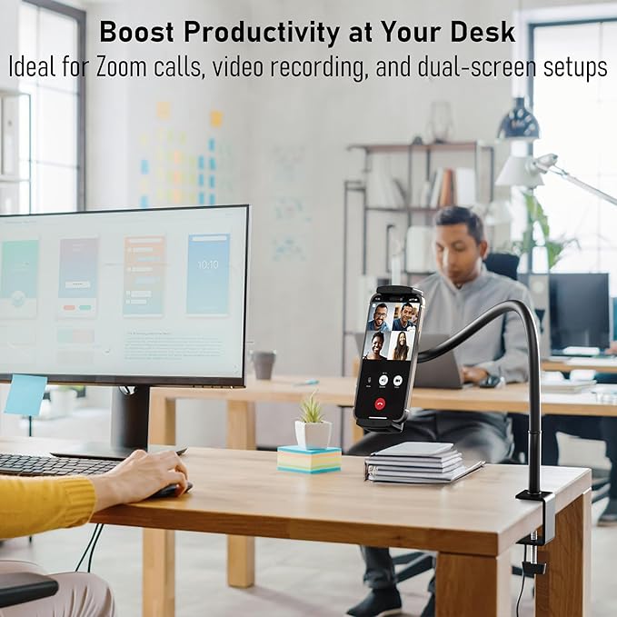 Tablet Stand for Desk, Gooseneck iPad Holder Clamp Mount, 360° Adjustable Arm Mount for iPad Pro/Air/Mini, Kindle Fire, Galaxy Tabs, 4.7"-13.5" Tablets, for Kitchen, Work, Video Call, Bed